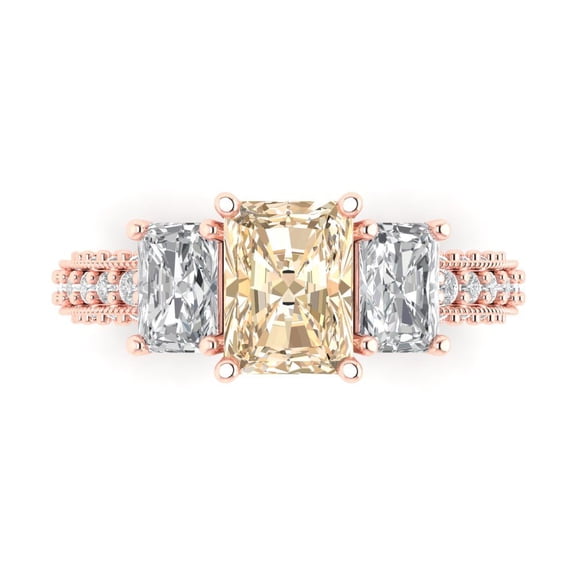 Three-Stone Engagement Ring for Women - 3.61ct Natural Morganite in 14K Rose Gold Promise Ring