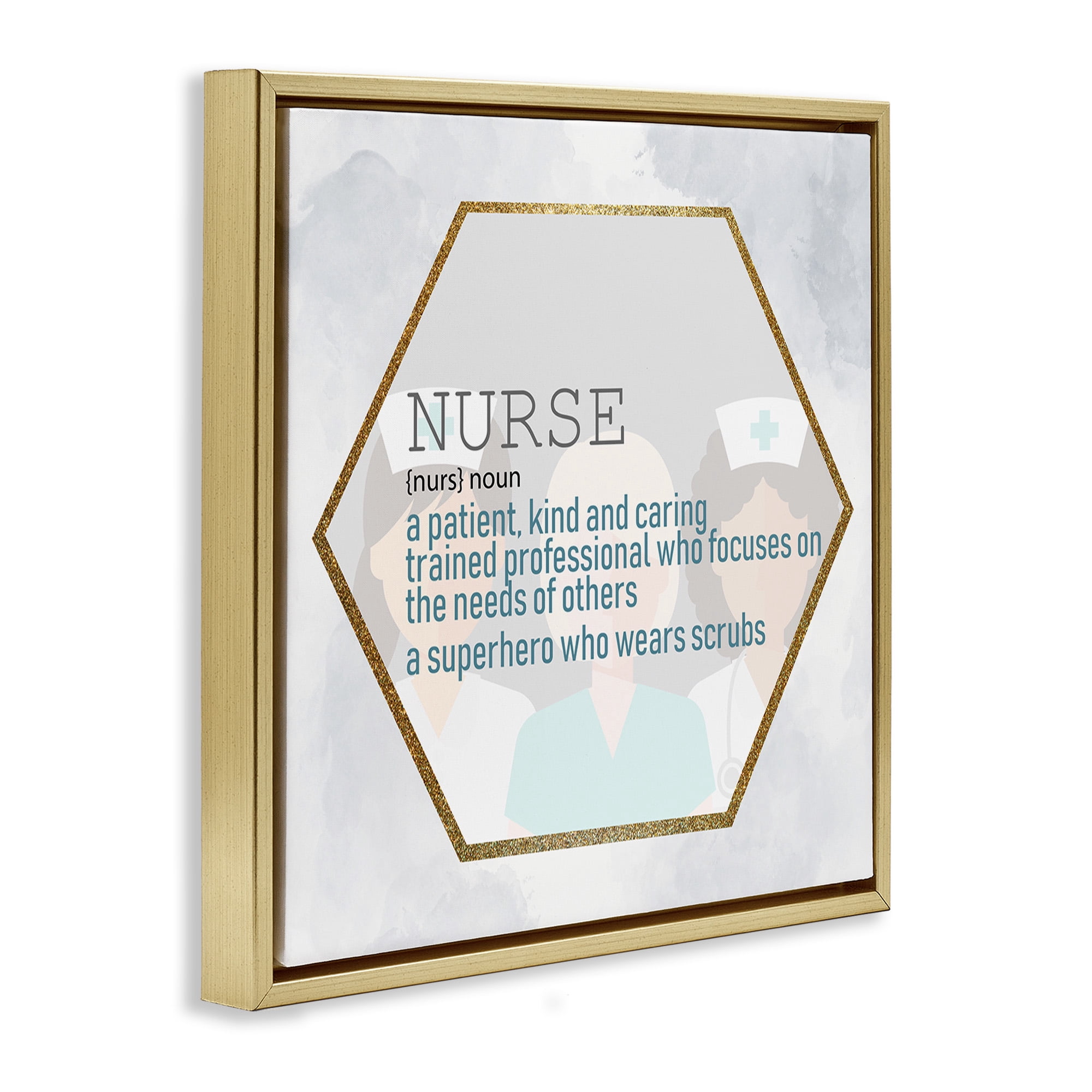 Stupell Industries Nurse Professional Definition Typography Painting Gold Floater Framed Canvas Art Print Wall Art, 25 x 25