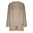 thumbnail image 3 of Shorts and Sweatshirt Set for Women Fall Lounge Sets Sweatsets Women 2 Piece Outfit Activewear Sets Maternity Sets Bride Lounge Set Comfort Sweat Set Casual Set，Khaki，2XL, 3 of 5