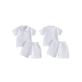 thumbnail image 2 of BemeyourBBs Toddler Baby Boy Summer Clothes Infant Baby Boy 2 Pieces Outfit Cotton Short Sleeve Solid Color Lapel Collared Shirt Tops and Shorts Set, 2 of 9