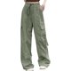 thumbnail image 3 of Pantalones cargo de talle alto, rectos, pierna ancha, pantalones palazzo Y2K, pantalones holgados de color sólido con cordón y bolsillo, 3 of 5