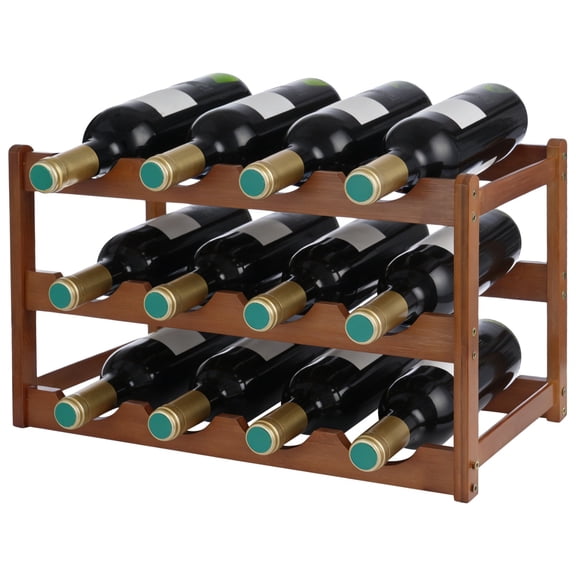 12 Bottles Wood Wine Rack, 3-Tier Freestanding Countertop Rack, Easy to Install Stable Wine Storage Cabinet Shelf for Kitchen, Dining Room, Pantry, Bar