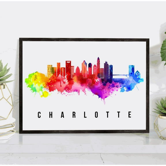 Pera Print Charlotte Skyline North Carolina Poster, Charlotte Cityscape Painting Unframed Poster, Charlotte North Carolina Poster, Home Office Wall Decor - 5x7 Inches