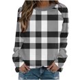 thumbnail image 7 of Women's Lightweight Sweatshirts Plaid Checkered Print Crewneck Pullover Long Sleeve Loose Christmas Casual Tops (M, Black), 7 of 7