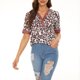 thumbnail image 3 of Moda Mujer Casual Primavera Manga corta Impreso Escote en V Botón Color Contraste Camiseta Blusa Fridja gope4924, 3 of 5