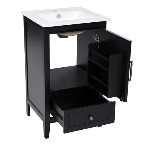 HICOMILA 20" Bathroom Vanity with Sink Combo, Soild Wood Vanity Cabinet with Soft Closing Door, Storage Rack, Drawer, Black