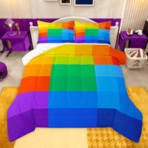 jejeloiu Colorful Ombre Checkered Twin Comforter Sets,Modern Plaid Art Bedding Set For Teens Reversible 2pcs