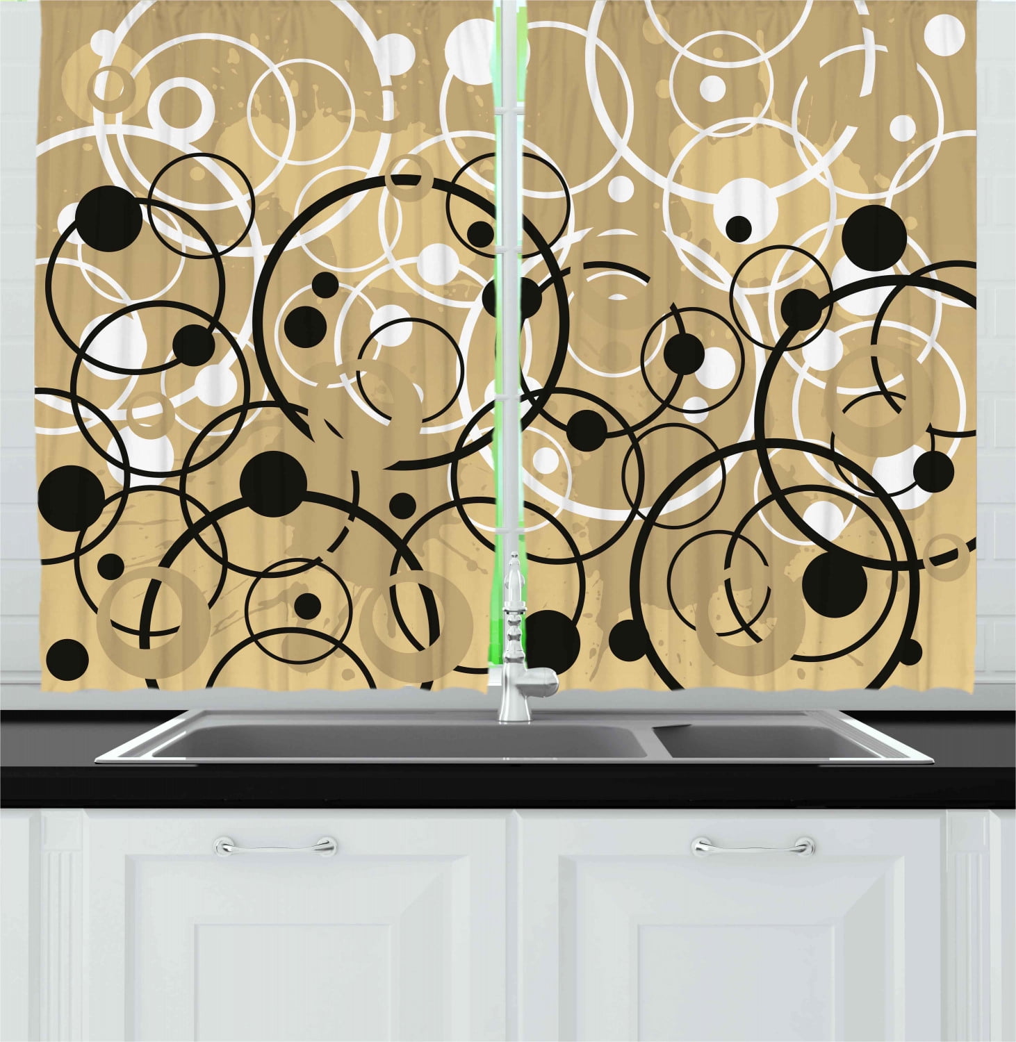 Tan Curtains 2 Panels Set, Funky Grungy Composition with ...