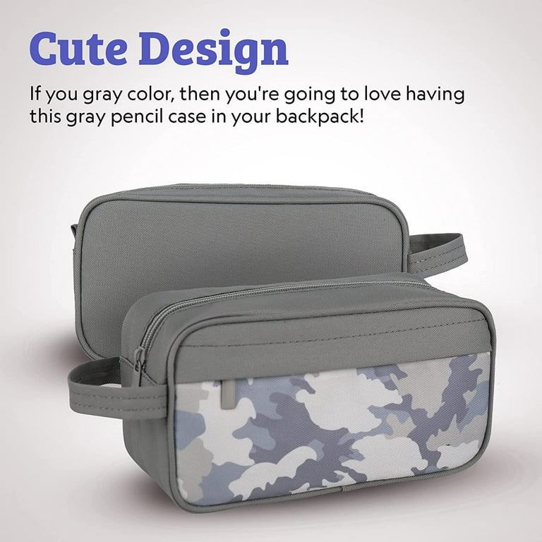 MESA Gray Pencil Case for Boys, Pen Holder with Zipper & Pocket for Kids,  Teens Portable Desk Organizer Pencil Pouch for School & Stationery Supplies