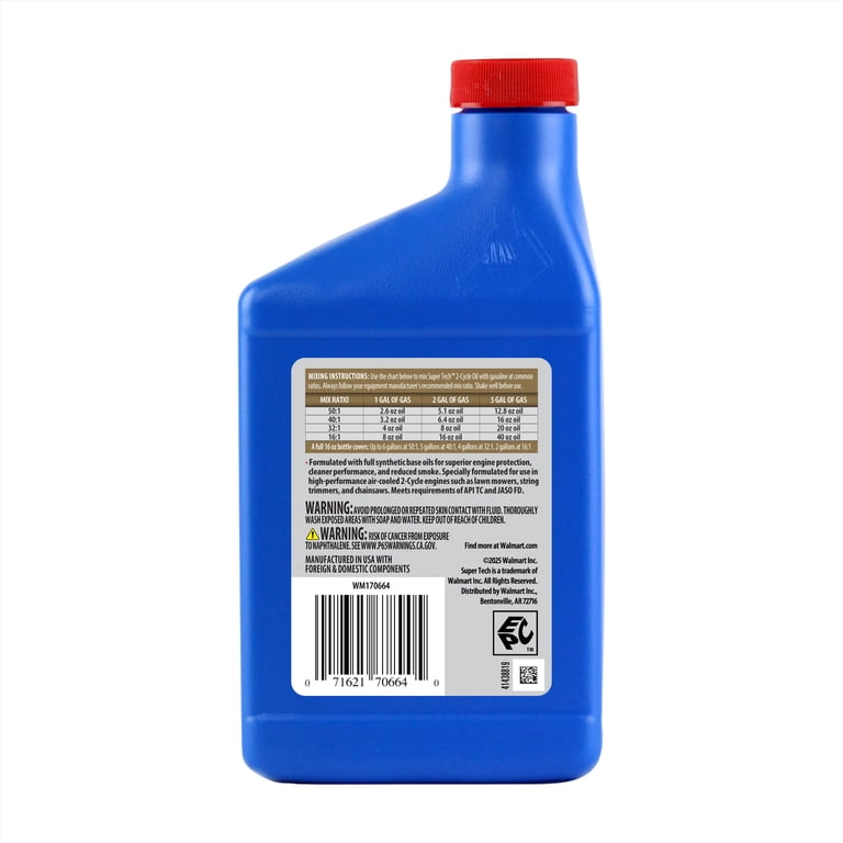 Super Tech Full Synthetic 2 Cycle Lubricating Oil 16oz for Small