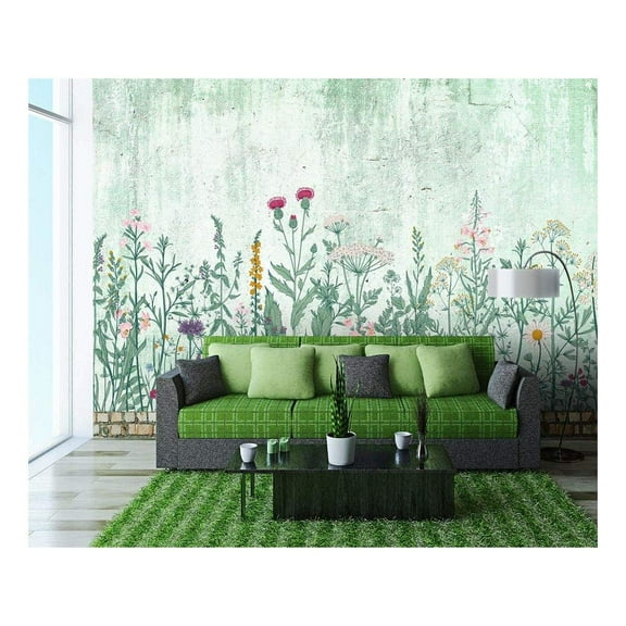 wall26 - Large Wall Mural - Retro Style Flowers and Plants with Vintage Wall Background | Self-Adhesive Vinyl Wallpaper/Removable Modern Wall Decor - 66x96 inches
