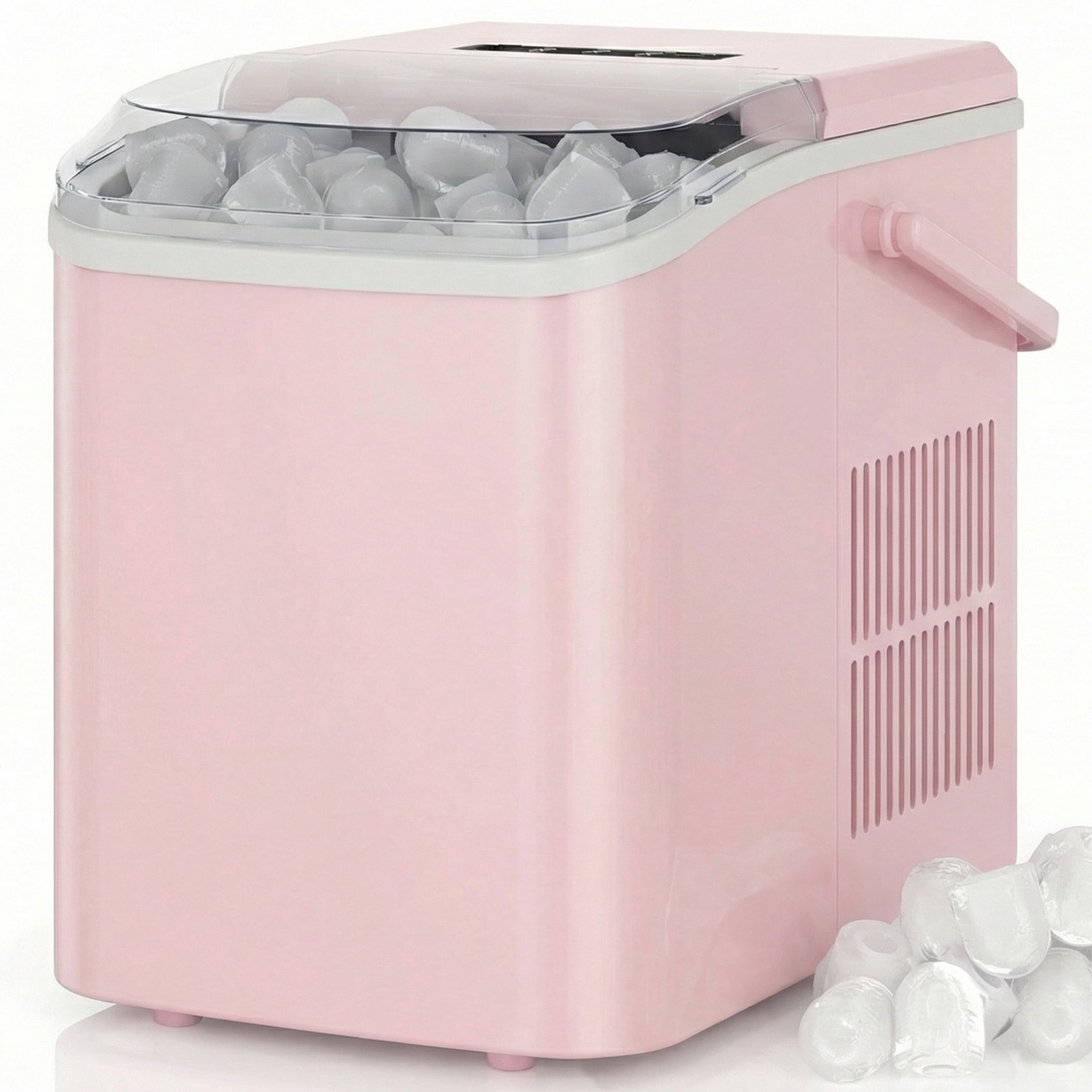 JIOABL Portable Countertop Ice Maker, Self-Cleaning, 9 Cubes in 6 Min, 26 lb/Day, 2L Tank, with Handle, Pink