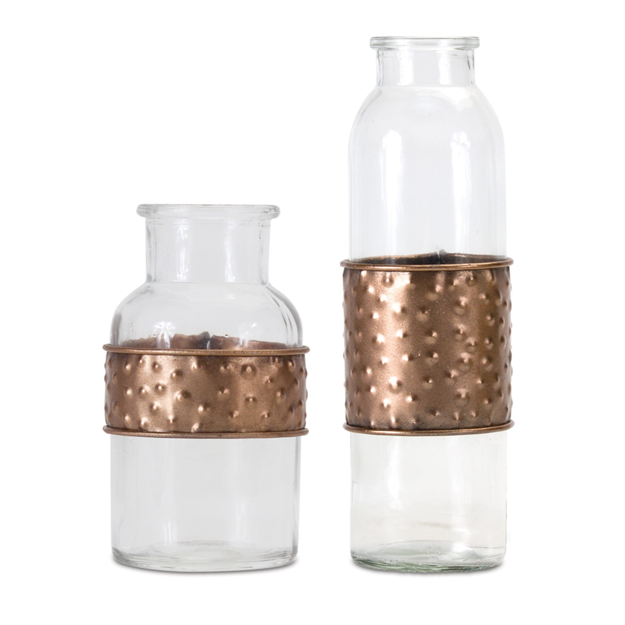 Bottle With Metal Wrap (Set of 4) 3.5" x 5"H, 3" x 7.5"H Glass/Iron
