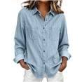thumbnail image 2 of Danhjin Women's Button Down Denim Shirt Collared Casual Long Sleeve Shirts Tops on Clearance, 2 of 6