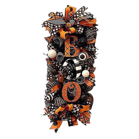 CZSCPDAW 18 in Halloween Door Swag, Pumpkin Welcome Sign Ribbon Front Entry Party Decor