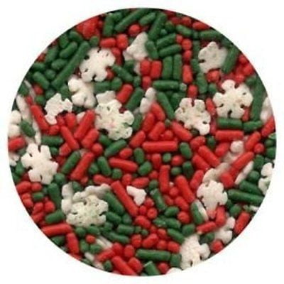 Christmas Noel Blend Sprinkles Red & Green Jimmies with Snowflakes - 4 oz  - Includes 12 Silver Reflective Thank You Stickers