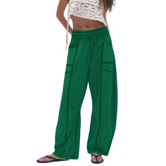 UJNDER Pantalon Décontracté d'Été pour Femmes Jambes Larges Taille à Cordon Respirant Extensible Vert P