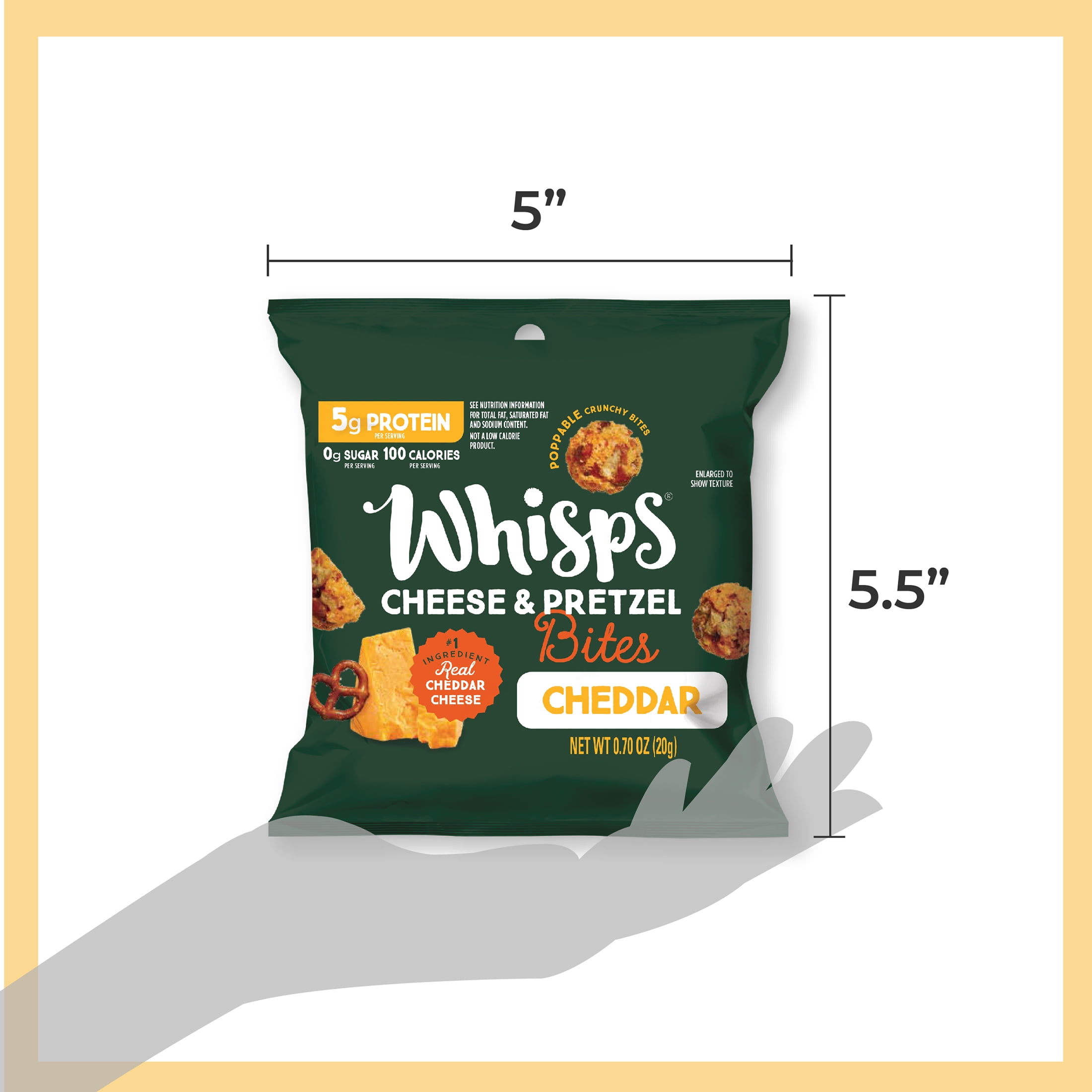 Whisps Cheddar Cheese & Pretzel Bites, Protein from 100% Cheese Single-Serve 100 Calorie Snack Packs, 0.7 oz, 6 Count