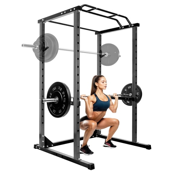 Squat Stand Rack, Weight Workout Machine, Rack Cage for Weight Training, Power Rack - Adjustable Safety Bars Space-Saving Silver 1200lb Capacity for Home Fitness