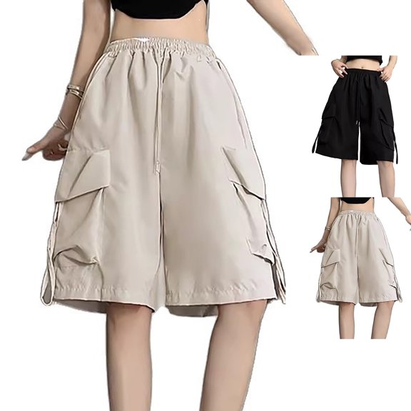 Cargo Shorts for Girls Elastic Waist Hiking Shorts Beige Shorts for Girls, Size 5-16 Years