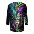 thumbnail image 4 of Penkiiy Carnival Blouse Women's Mardi Gras Fashion Printing Casual Round-Neck 3/4 Sleeve T-shirt Blouse L Purple, 4 of 5