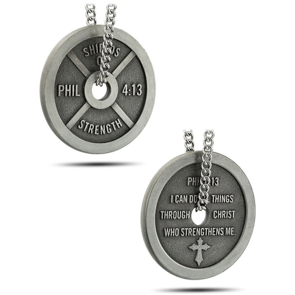 Women's Classic Antique Finish Weight Plate Necklace-Phil 4:13 by Shields of Strength