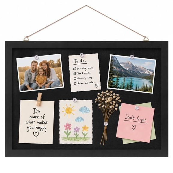 Postrame Cork Bulletin Board 17" x 12" , Black Linen Cork Board for Wall, Framed Cork boards for Office Home School