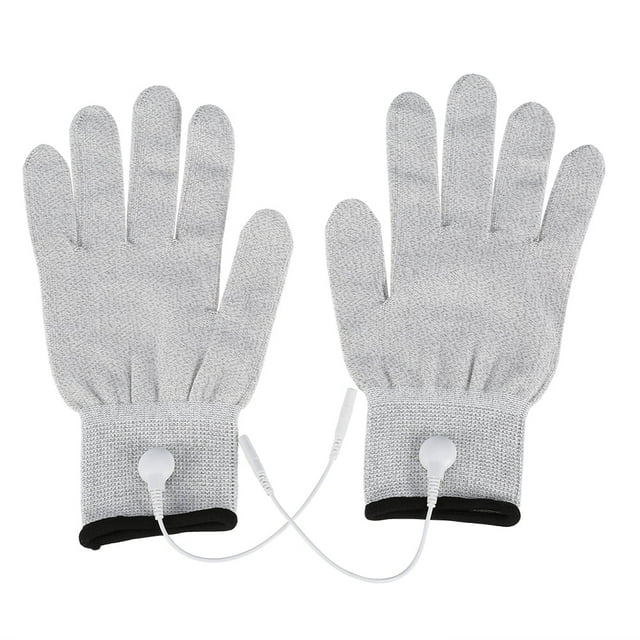 LYUMO - 1 par de guantes de masaje con electrodos conductores para máquina TENS, cables de electroterapia, guantes de mano conductores, guantes de masaje
