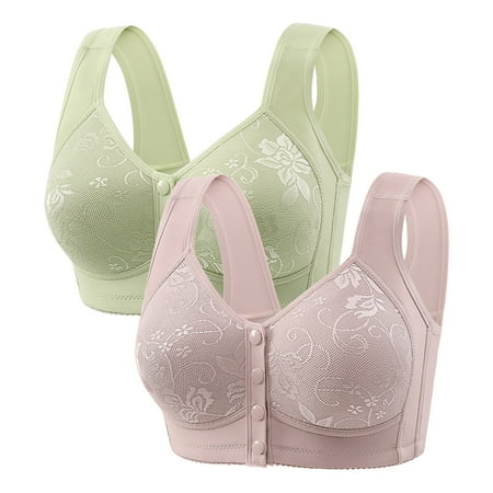 Gnurob Clearance Deals 2 Pack Daisy Bras for Women No Underwire Bralette Front Closure Bra Comfort Senior Snap Closing Bralettes for Older 01-Hot Pink Medium