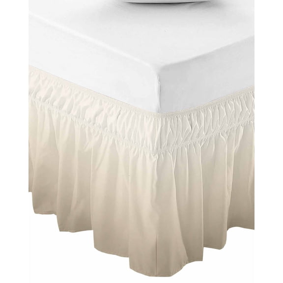 Beige Brown Ombre Wrap Around Bed Skirts for Queen Bed 18" Drop,Bed Skirt with Adjustable Elastic Belt Bedroom Dust Ruffle Bed Valance Hotel Modern Abstract Art Gradient Aesthetics Bed Frame Cover
