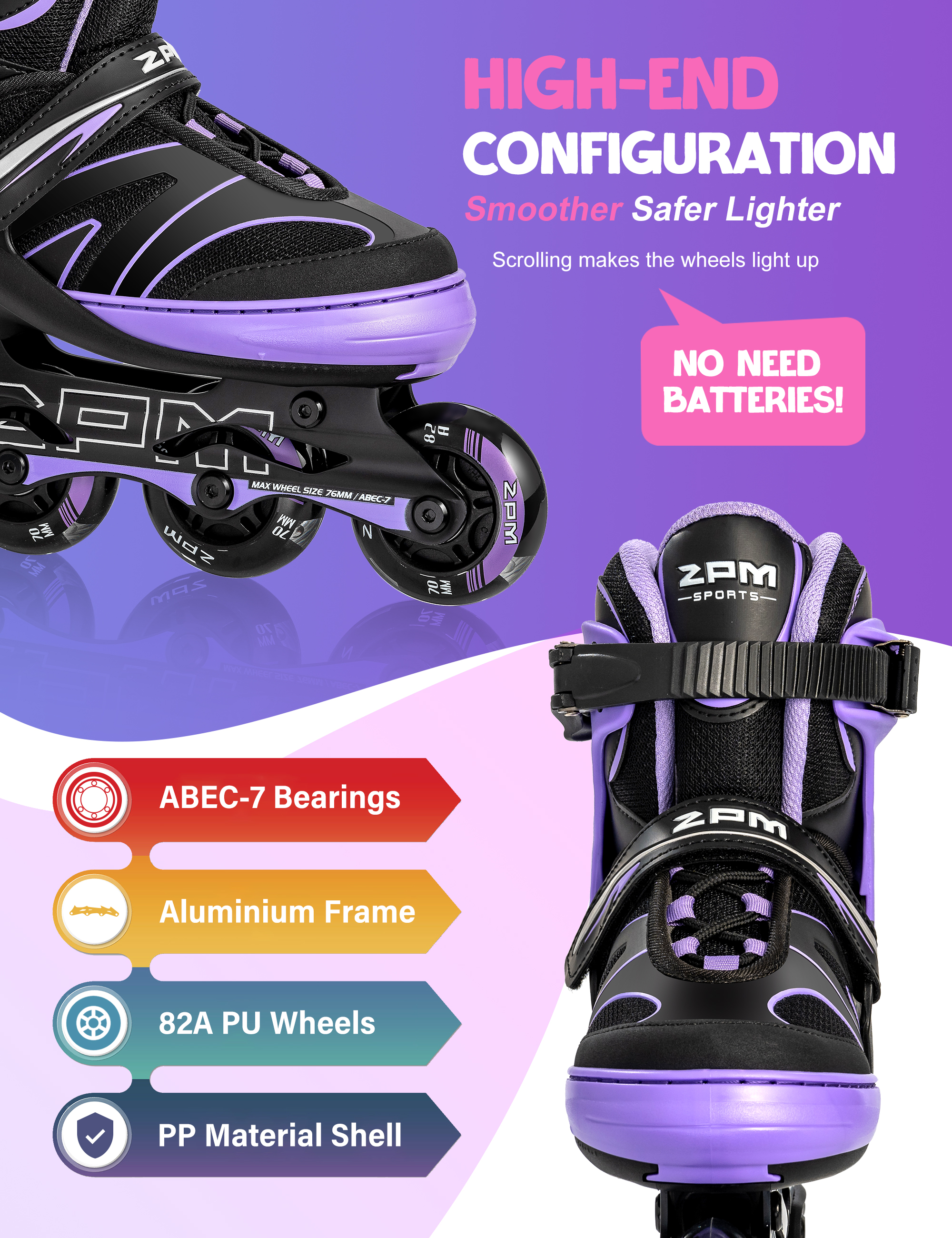 2PM SPORTS Kids Adjustable Inline Skates, Youth Inlie Skates for Girls Boys Women Ages 4-12 5-8 8-12 with Full Light Up Wheels
