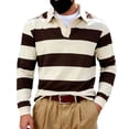 thumbnail image 4 of Umfun Men's & Big Men's Striped Rugby Shirt Long Sleeve Collared Pullover Top Casual Sporty Knit Sweater for Autumn Winter Daily Wear, 4 of 8
