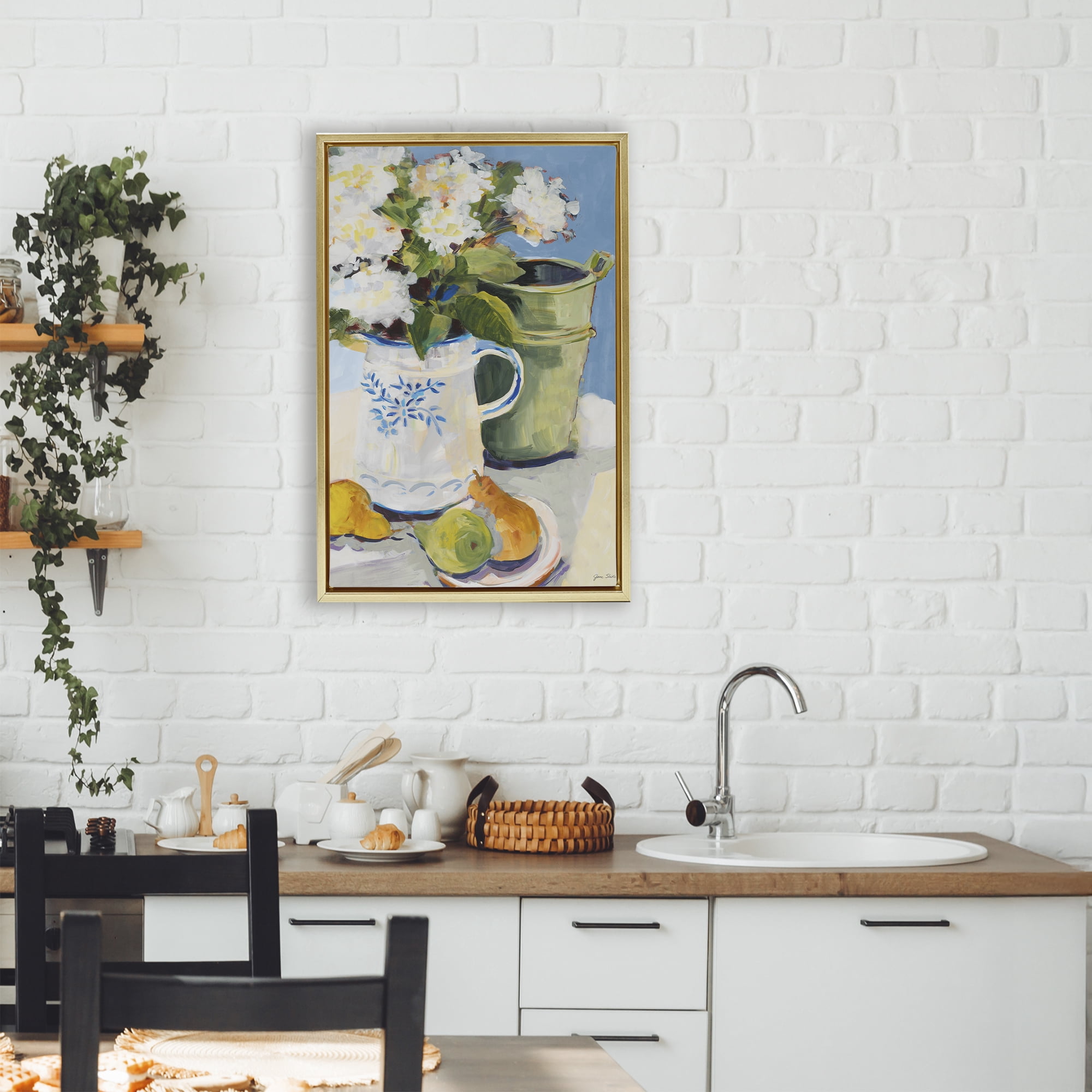 Stupell Industries Pitcher of Flowers Still Life Gold Framed Floater Canvas Wall Art, design by Jane Slivka