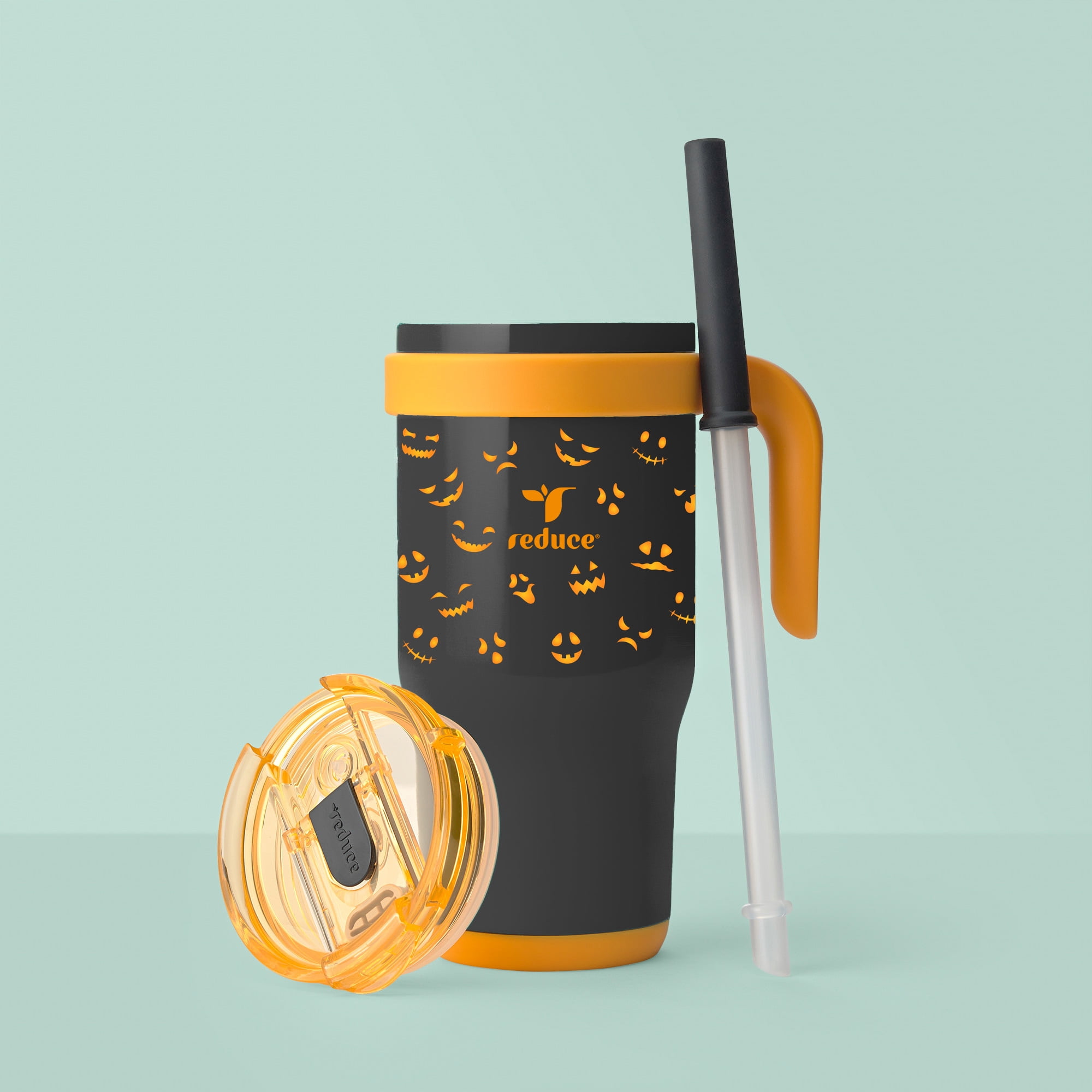 Reduce Coldee Kids 18 oz Halloween Tumbler with Spill-Proof Straw & Handle. Insulated Stainless Steel, Jack-O-Lantern