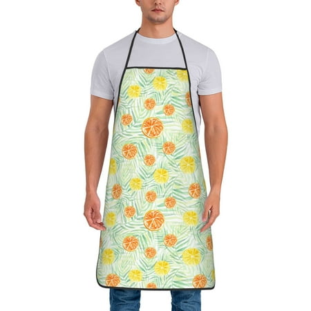 

Uemuo Tree Palms Lemon Printed Bib Apron Adjustable Water and Oil Resistant Cooking Kitchen Chef Apron for Women Men