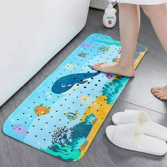 Upgrade Cartoon Non Slip Bathtub Mat,Extra Long Dolphin Bathtub Mat Non Slip,Soft Bath Mat for Tub 40x16In/100x40cm Full Size, Bath Tub Shower Mats for Bathroom Floor,Big Suction Cups and Drain Holes