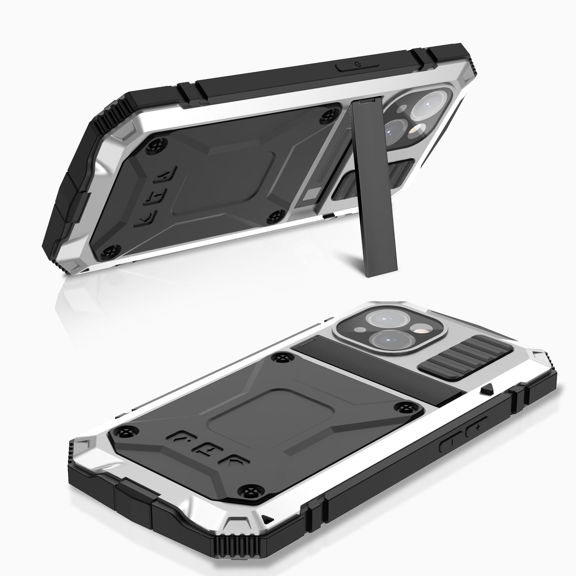 for iPhone 13 Armor Cover Case with Screen Protector, with Built-in 360° Rotate Ring Stand Heavy Duty Protection Cover Case for Apple iPhone 13, Silver
