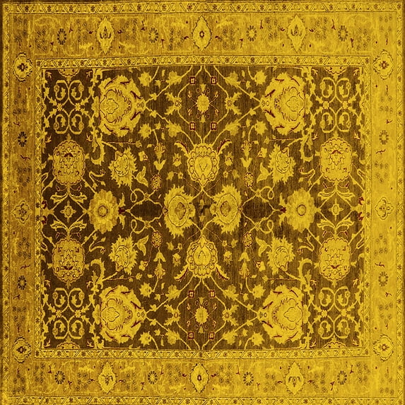 Ahgly Company Indoor Square Oriental Yellow Traditional Area Rugs, 8' Square