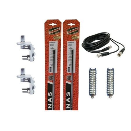 - 2 PROCOMM SF4-B 4' SUPERFLEX FIBERGLASS ANTENNAS,12' DUAL COAX, MOUNTS, SPRINGS