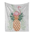 thumbnail image 1 of Flamingo Soft Flannel Fleece Throw Blanket, Modern Hand Drawn Pineapple Summer Paradise Jungle Birds Bohemian Palm Paradise, Cozy Plush for Indoor and Outdoor Use, 50" x 60", Multicolor, by Ambesonne, 1 of 5