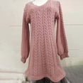 thumbnail image 4 of SMihono Womens V Neck Long Sleeve Sweater Dress Casual Loose Spring Latern Sleeve Knit Flowy Short Mini Skater Dresses Pink 4-14, 4 of 4