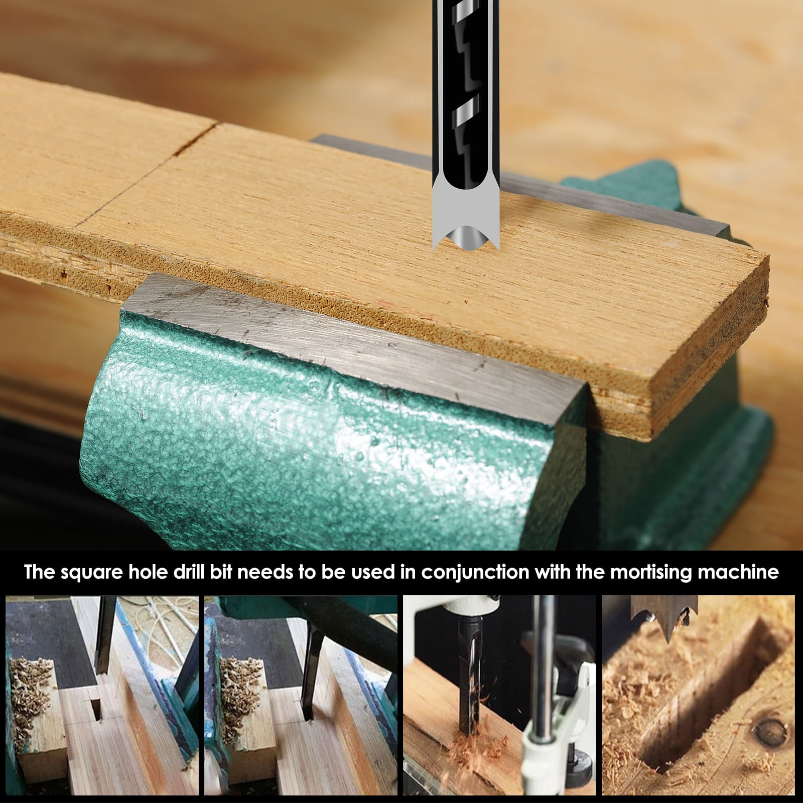 Square Hole Drill Bits 4 Pcs High Speed Steel Mortising Chisel (asshown )