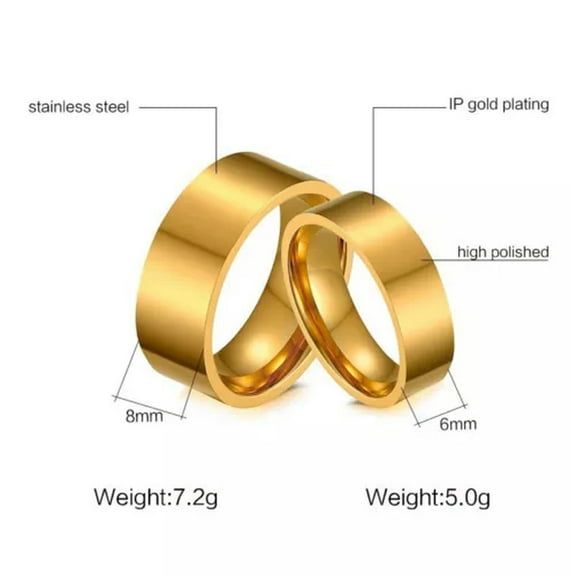 18K Gold Plated Couple Rings 6MM/8MM 316L Stainless Steel Promised Bands Sz 5-13