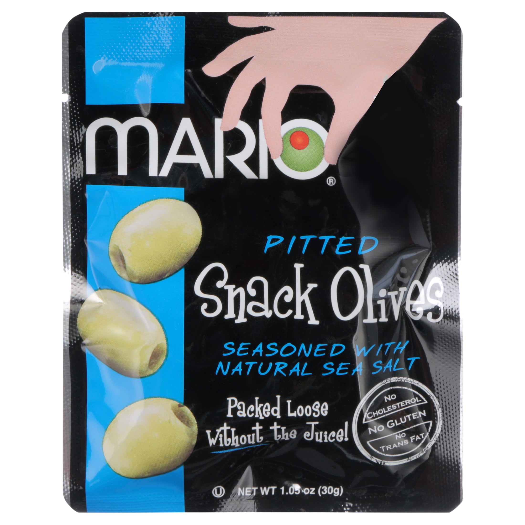 Mario Pitted Snack Olives Seasoned with Natural Sea Salt, 1.05 oz, 12 Ct