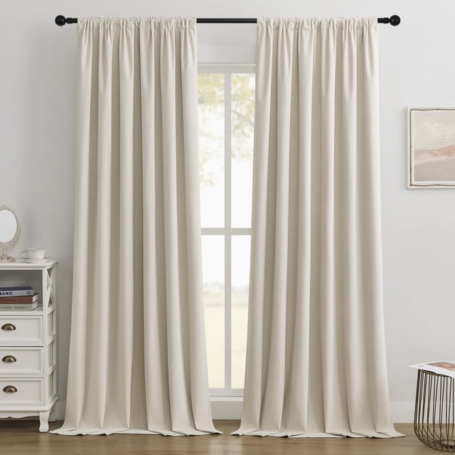 Joydeco Cortinas Opacas 100% Beige, 96 Pulgadas De Largo, 2 Paneles, Juego De Cortinas Opacas Para Dormitorio, Sala De Estar, Cortinas De Terciopelo Con Aislamiento Térmico De Lujo, Bolsillo Para Barr