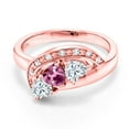 thumbnail image 2 of Gem Stone King 18K Rose Gold Plated Silver Pink Tourmaline and White Moissanite and White Created Sapphire Engagement Ring for Women (0.75 Cttw, Gemstone October Birthstone, Heart Shape 4MM, Size 9), 2 of 4