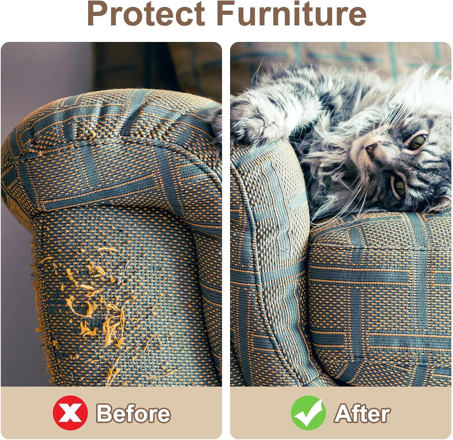 2 Pack 78.7"x15.8" Cat Scratch Mat, Keyrank Trimmable Self-Adhesive Carpet, DIY Climb Cat Scratcher for Furniture Couch