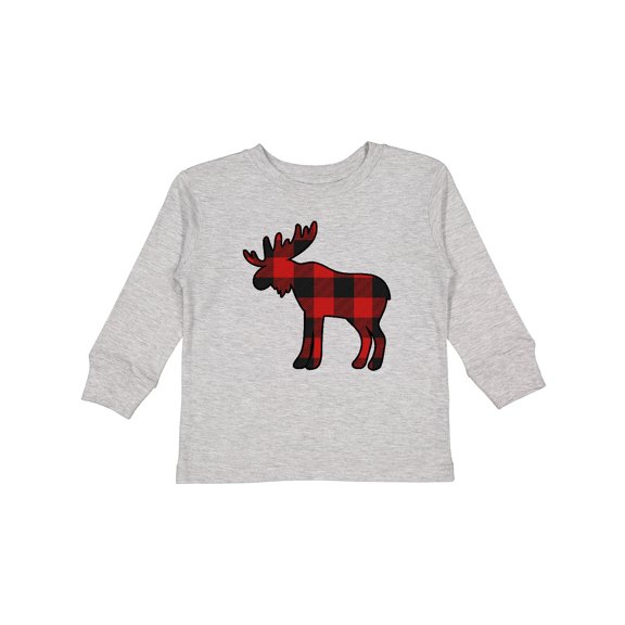 Inktastic Moose Silhouette Plaid Boys or Girls Long Sleeve Toddler T-Shirt
