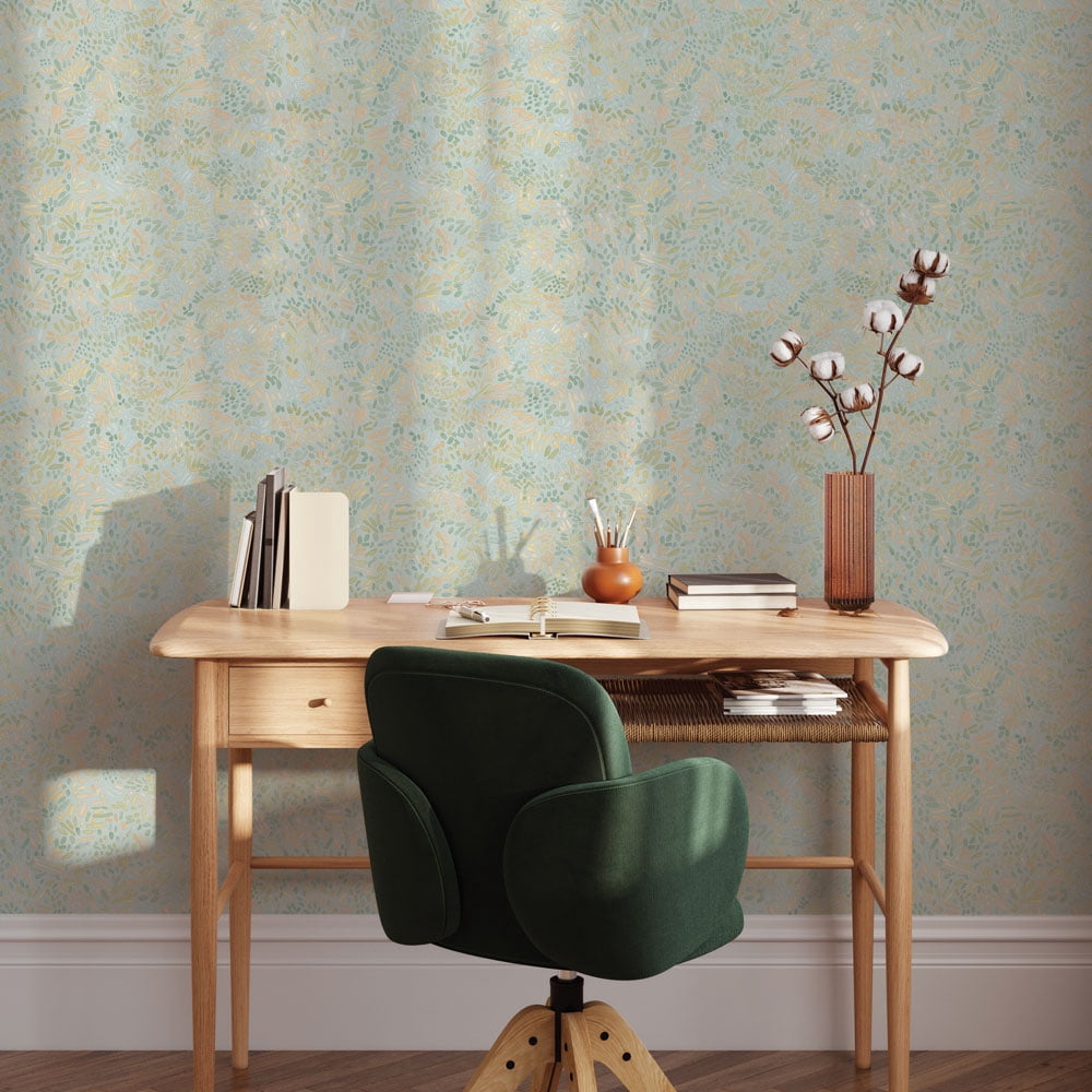 Tempaper Brushstroke Garden Robin's Egg Peel and Stick Wallpaper, 20.5" x 16.5'