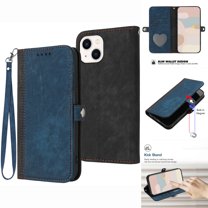 Mantto Wallet Case for iPhone 14 Plus, Premium PU Leather Luxury Soft Silicone Shockproof Anti-Drop Case with Kickstand Magnetic Button Wrist Strap Handbag Card Slots Holder Cute Folio Case,Blue
